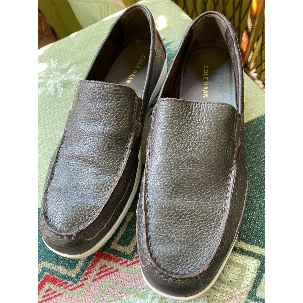 Men's Cole Haan 10.5 M Brown Leather Slip On Shoes Pebble Grain Loafers
